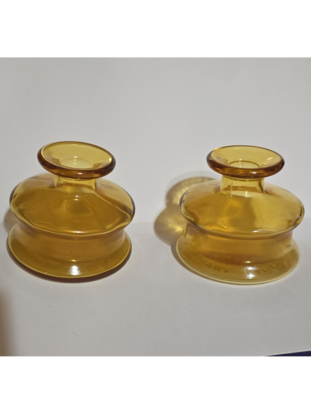 Vtg Dansk Designs France Amber Glass Inkwell Bud Vase Candle Holder IHQ Set of 2